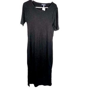 New ModCloth Effective Edit black metallic fitted midi dress women’s large